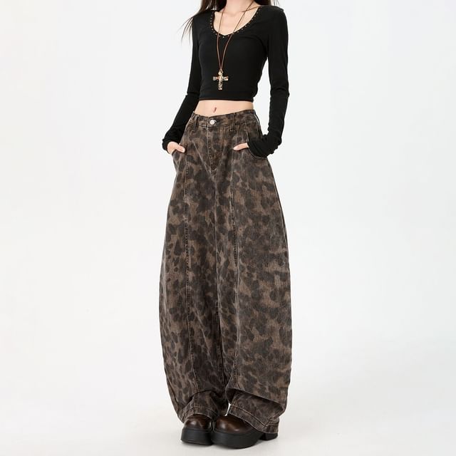 Denimot-Mid Rise Leopard Patterned Baggy Jeans Various Designs