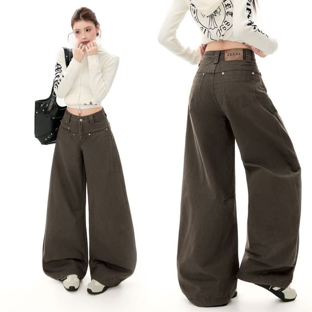Denimot-Mid Rise Plain Baggy Pants