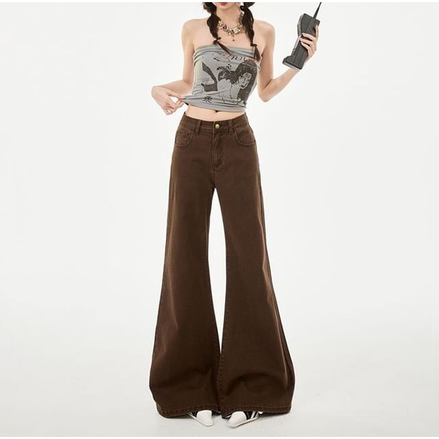 Denimot-Mid Rise Plain Bell Bottom Jeans Various Designs