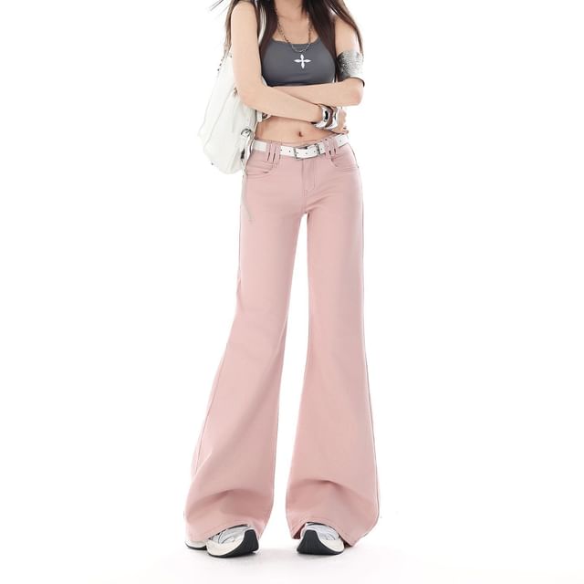 Denimot-Mid Rise Plain Bell Bottom Jeans Various Designs