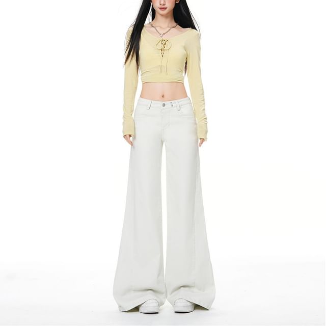 Denimot-Mid Rise Plain Bell Bottom Jeans Various Designs