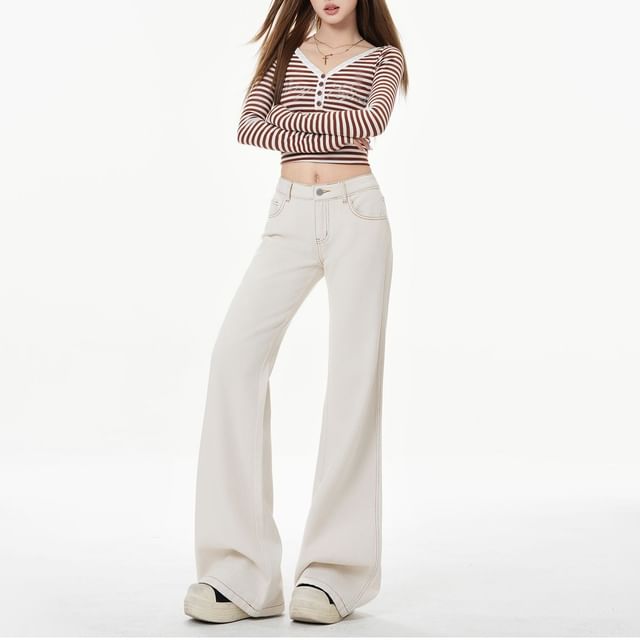 Denimot-Mid Rise Plain Boot Cut Jeans Various Designs