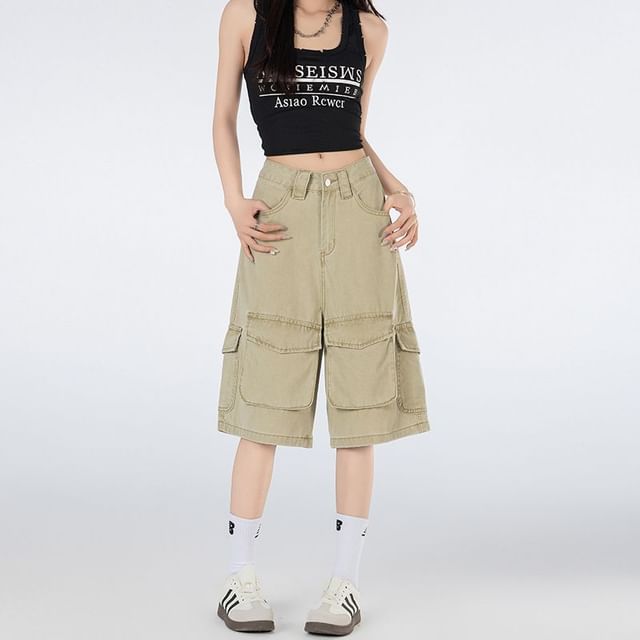 Denimot-Mid Rise Plain Cargo Bermuda Shorts