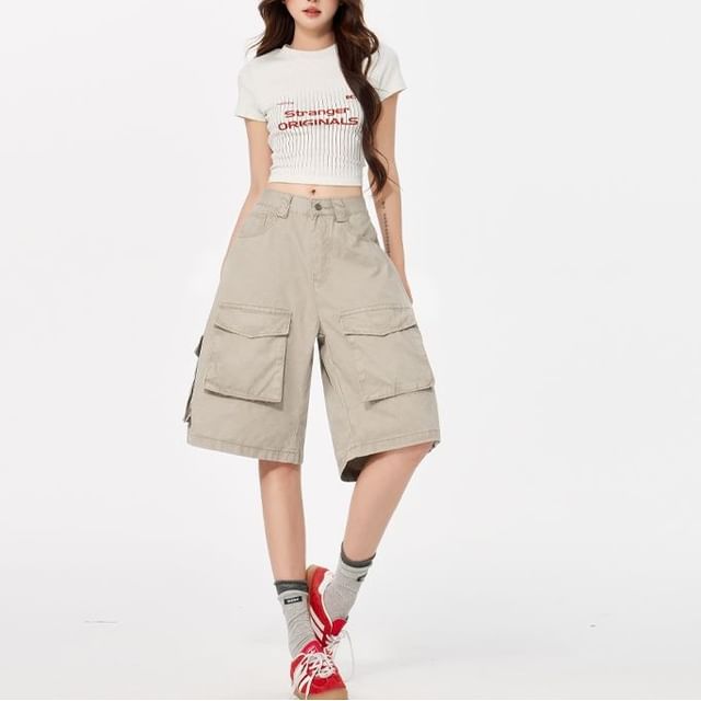 Denimot-Mid Rise Plain Cargo Shorts