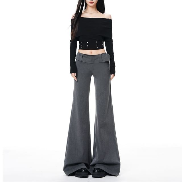 Denimot-Mid Rise Plain Flared Bell Bottom Pants Various Designs