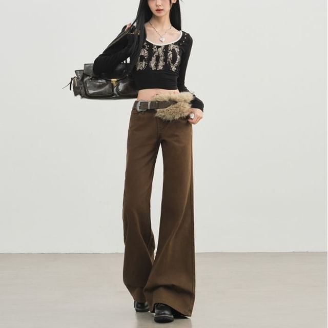 Denimot-Mid Rise Plain Flared Jeans Various Designs