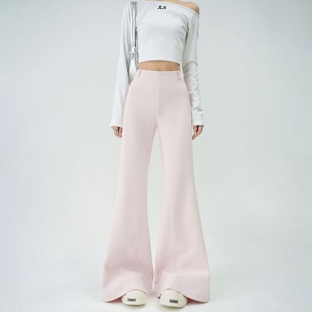 Denimot-Mid Rise Plain Flared Pants Various Designs