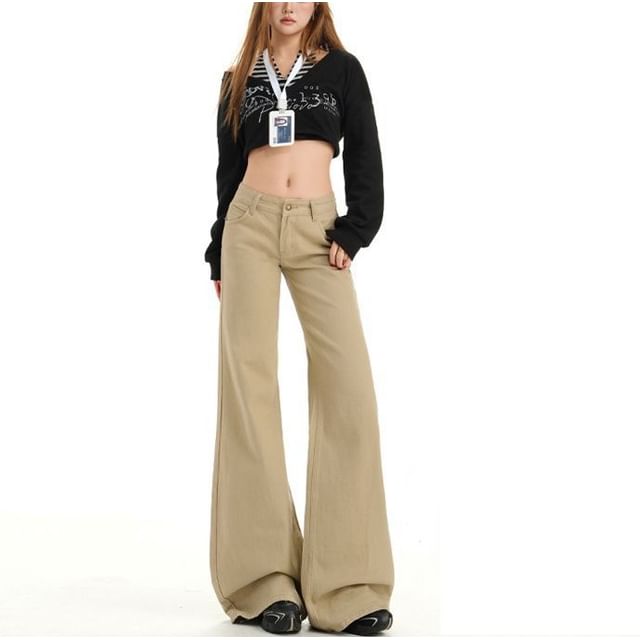 Denimot-Mid Rise Plain Fleece-Lined Flared Jeans Various Designs