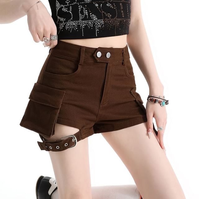 Denimot-Mid Rise Plain Pocket Panel Shorts