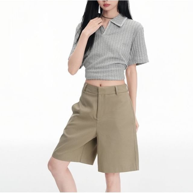 Denimot-Mid Rise Plain Shorts Jorts