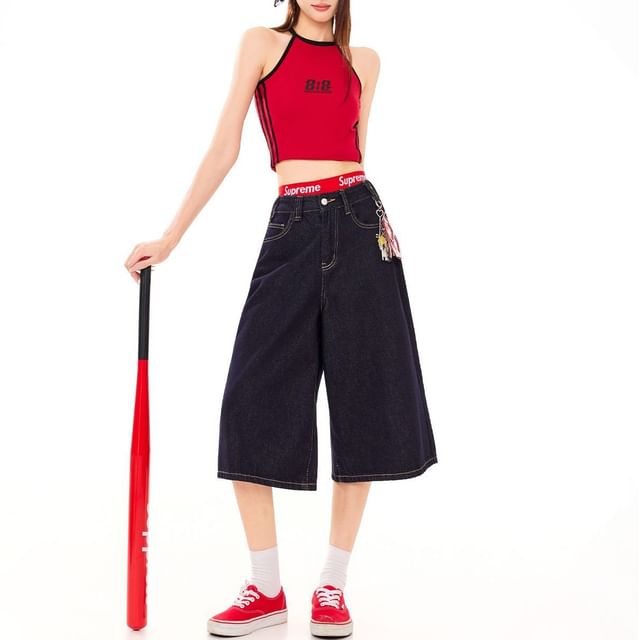 Denimot-Mid Rise Plain Wide Leg Jorts