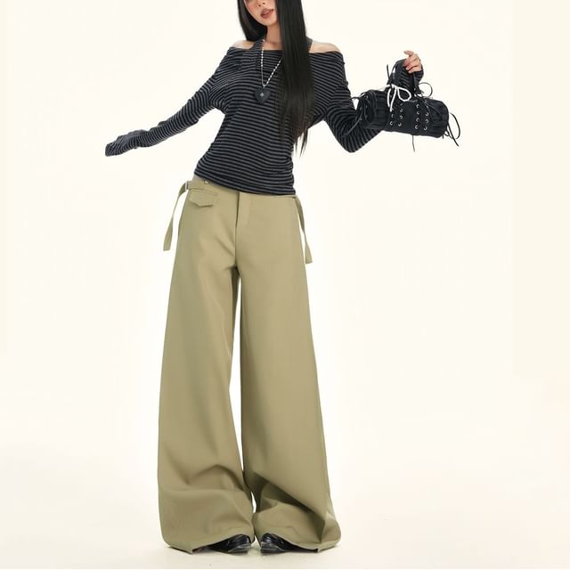 Denimot-Mid Rise Plain Wide Leg Pants Various Designs