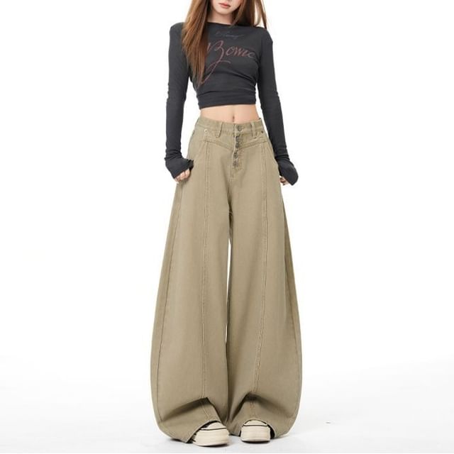 Denimot-Mid Rise Plain Wide Leg Pants Various Designs