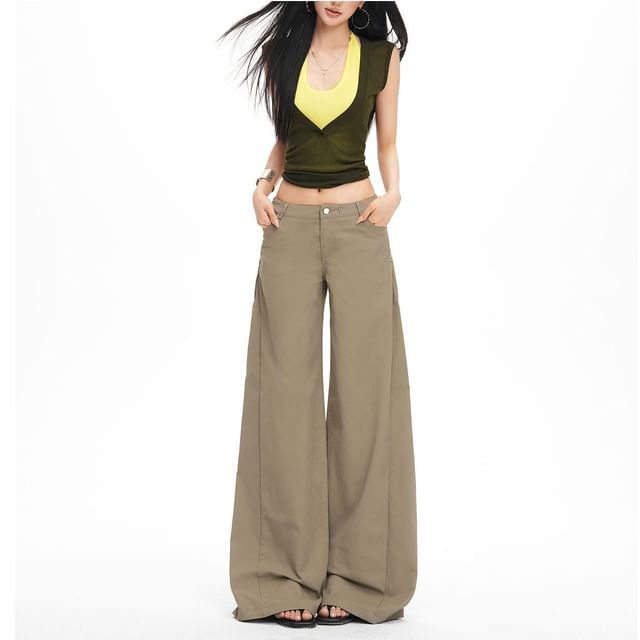 Denimot-Mid Rise Plain Wide Leg Pants Various Designs