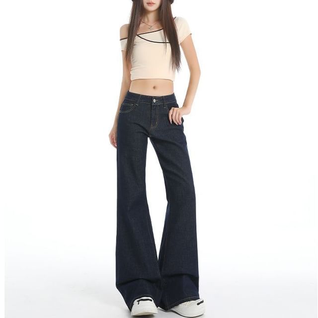 Denimot-Mid Rise Unwashed Flared Jeans Various Designs
