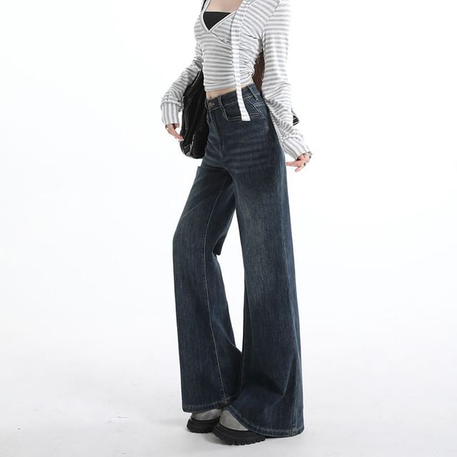 Denimot-Mid Rise Washed Boot Cut Jeans Various Designs