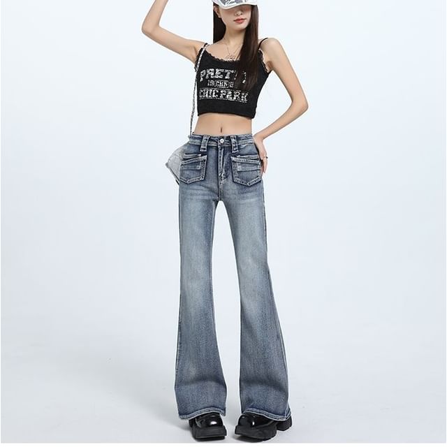 Denimot-Mid Rise Washed Bootcut Cargo Jeans Various Designs