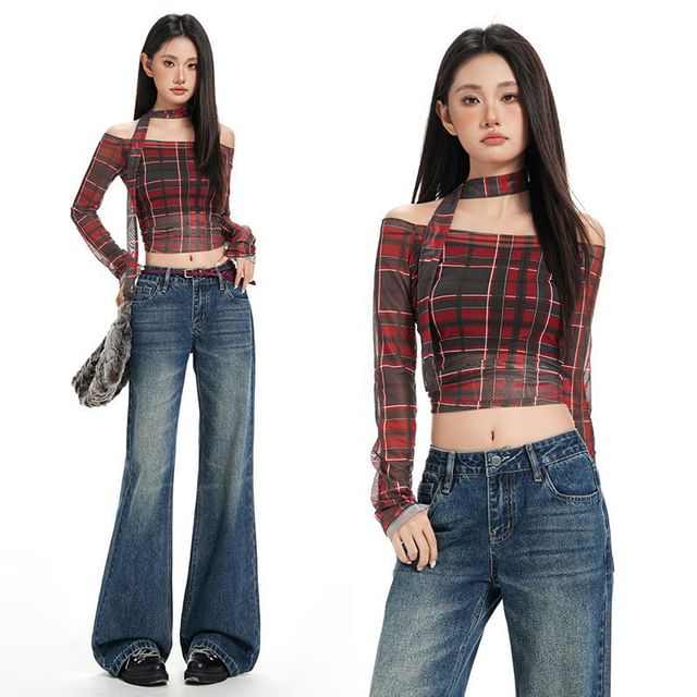 Denimot-Mid Rise Washed Flared Jeans Various Designs