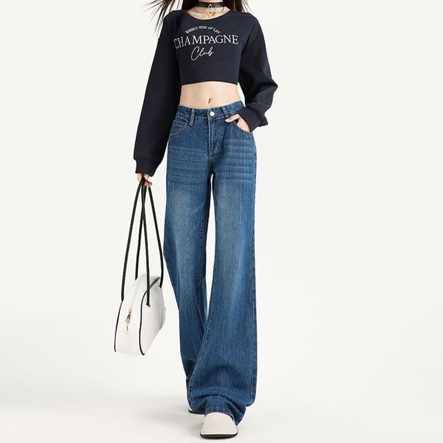 Denimot-Mid Rise Washed Flared Jeans Various Designs