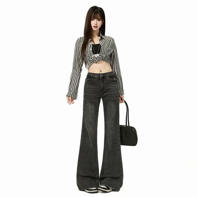 Denimot-Mid Rise Washed Flared Jeans Various Designs