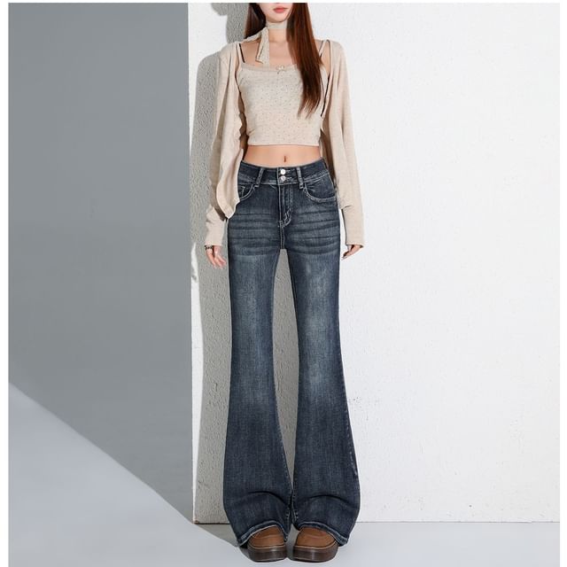 Denimot-Mid Rise Washed Flared Jeans Various Designs