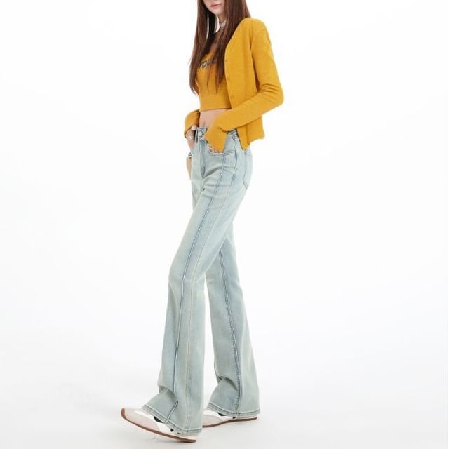 Denimot-Mid Rise Washed Flared Jeans Various Designs