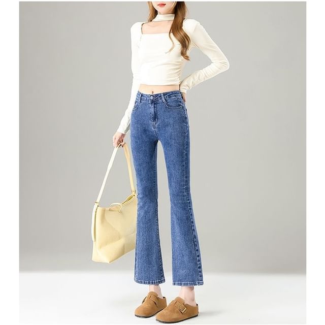 Denimot-Mid Rise Washed Flared Jeans