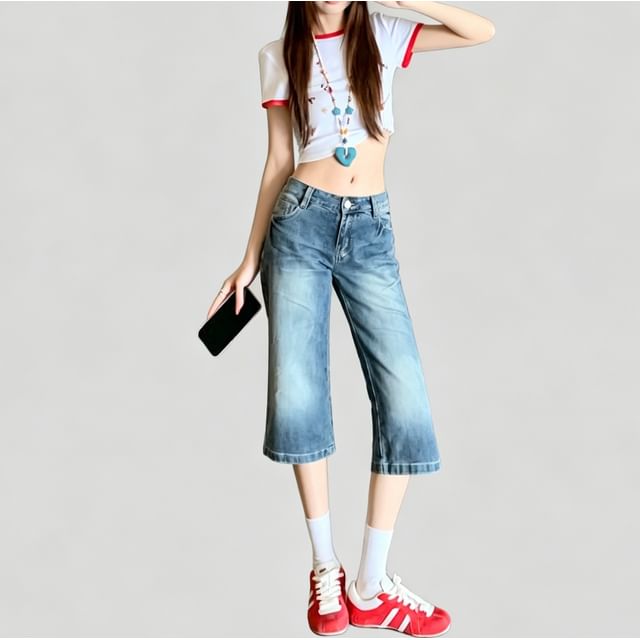 Denimot-Mid Rise Washed Straight Leg Jorts
