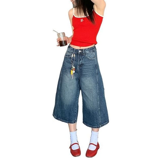 Denimot-Mid Rise Washed Wide Leg Jorts