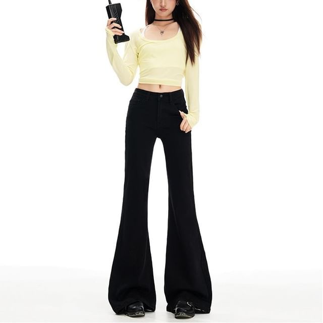 Denimot-Mid Waist Bell Bottom Jeans
