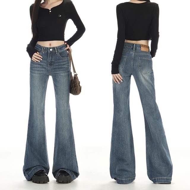 Denimot-Mid Waist Flared Jeans Various Designs