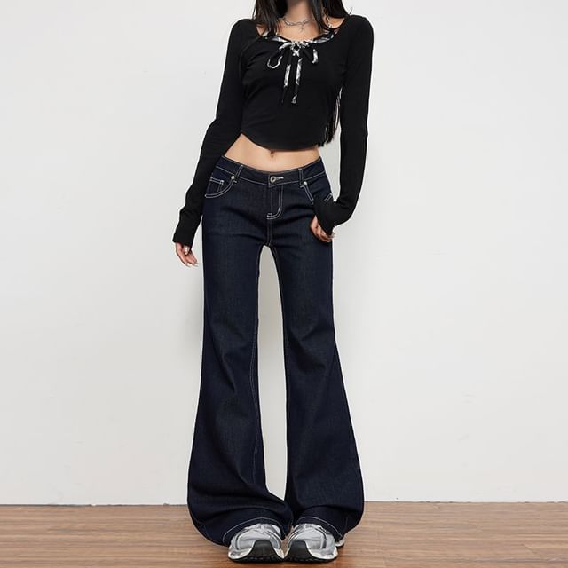 Denimot-Mid Waist Flared Jeans Various Designs