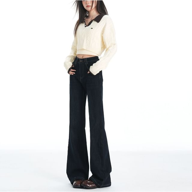 Denimot-Mid Waist Fleece Lined Bootcut Jeans