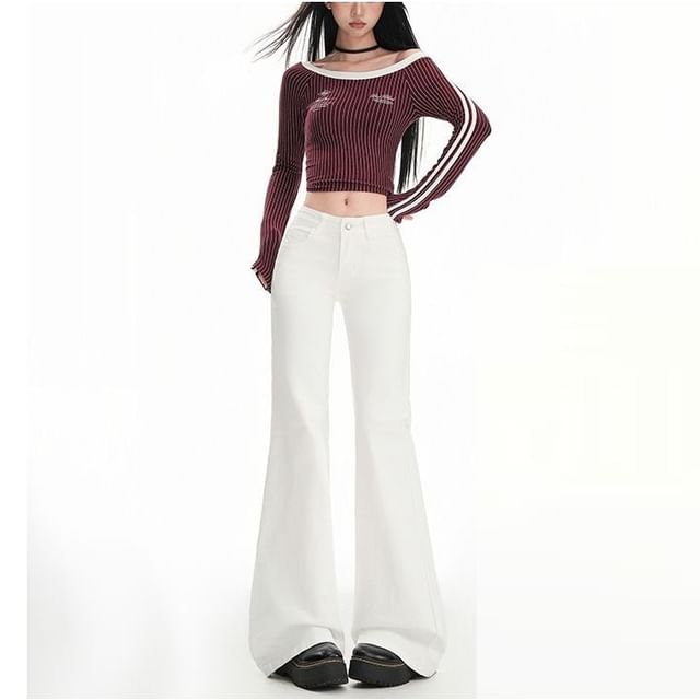 Denimot-Mid Waist Fleece Lined Flared Jeans Various Designs