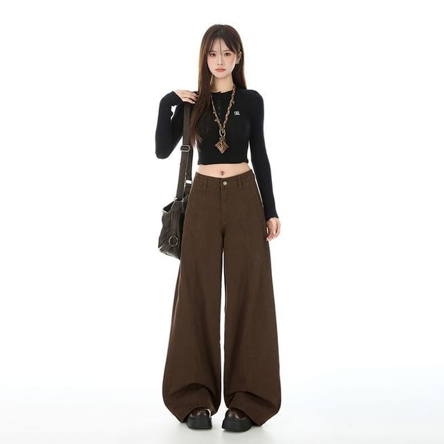 Denimot-Mid Waist Plain Baggy Jeans Various Designs