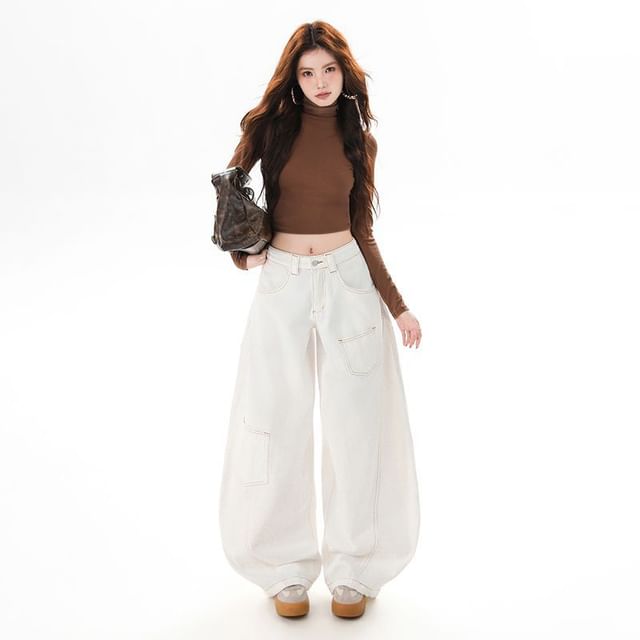 Denimot-Mid Waist Plain Baggy Jeans Various Designs