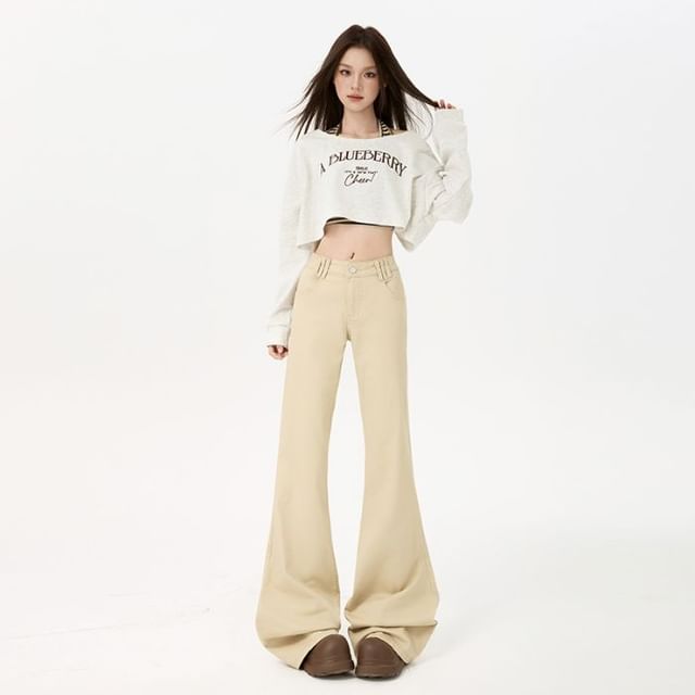 Denimot-Mid Waist Plain Flared Jeans Various Designs