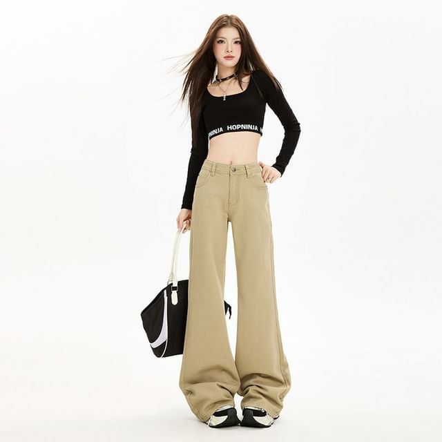 Denimot-Mid Waist Plain Flared Jeans Various Designs