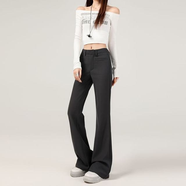 Denimot-Mid Waist Plain Flared Pants Various Designs