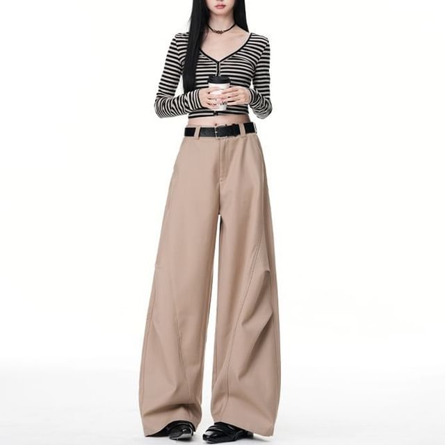Denimot-Mid Waist Plain Wide Leg Slacks Various Designs