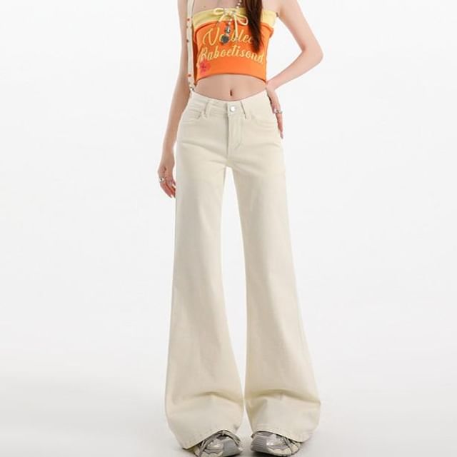 Denimot-Mid Waist Slim Fit Flared Jeans