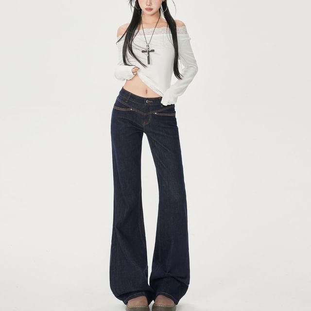 Denimot-Mid Waist Washed Bootcut Jeans Various Designs