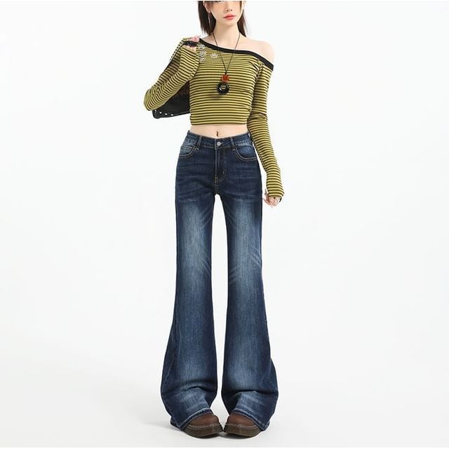 Denimot-Mid Waist Washed Bootcut Jeans Various Designs