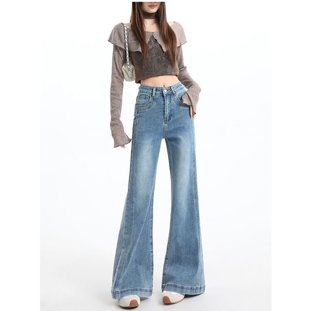 Denimot-Mid Waist Washed Bootcut Jeans Various Designs