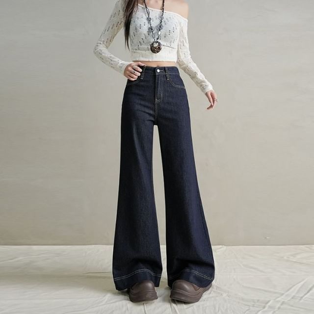 Denimot-Mid Waist Washed Flared Jeans Various Designs