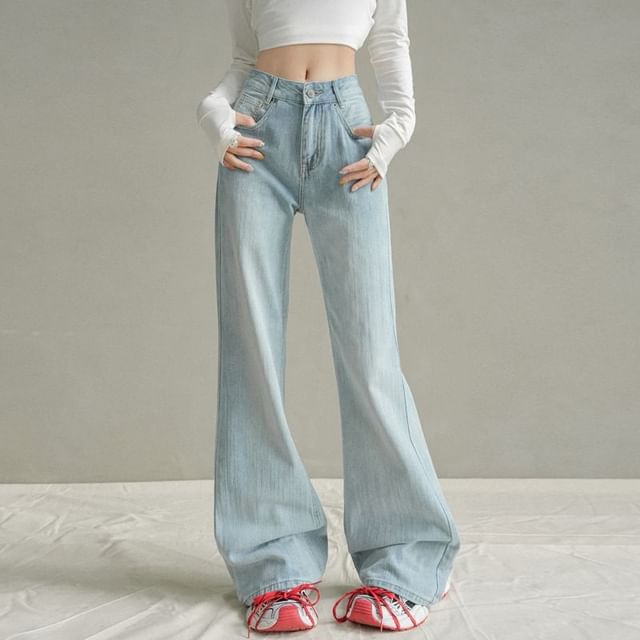 Denimot-Mid Waist Washed Flared Jeans Various Designs