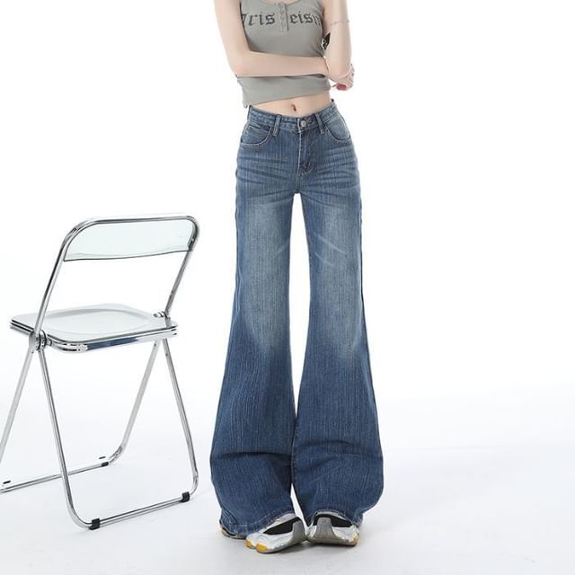 Denimot-Mid Waist Washed Flared Jeans Various Designs
