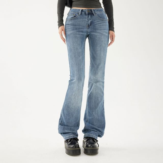 Denimot-Mid Waist Washed Flared Jeans Various Designs