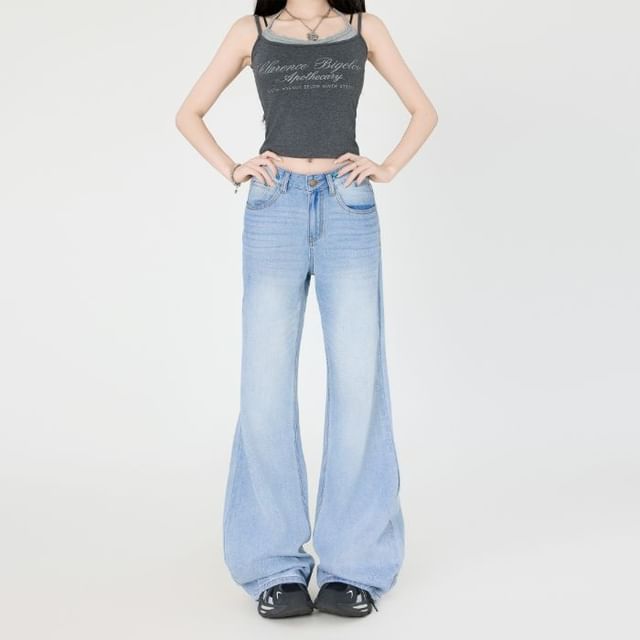 Denimot-Mid Waist Washed Flared Jeans Various Designs
