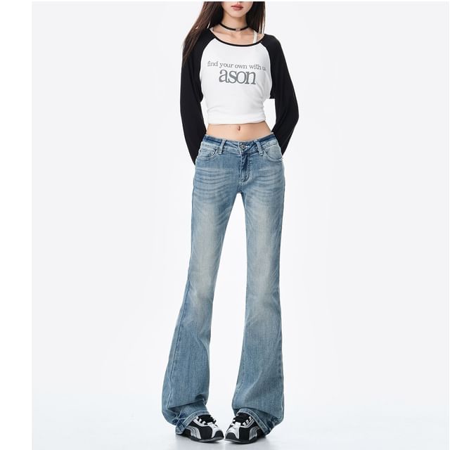 Denimot-Mid Waist Washed Flared Jeans Various Designs